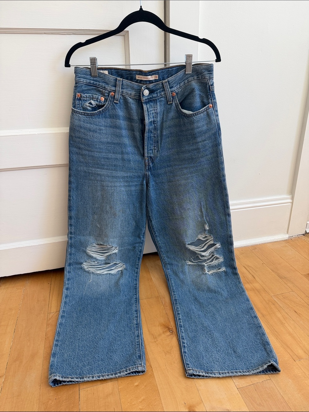 Levi's Blue Distressed Cropped Flare Jeans
